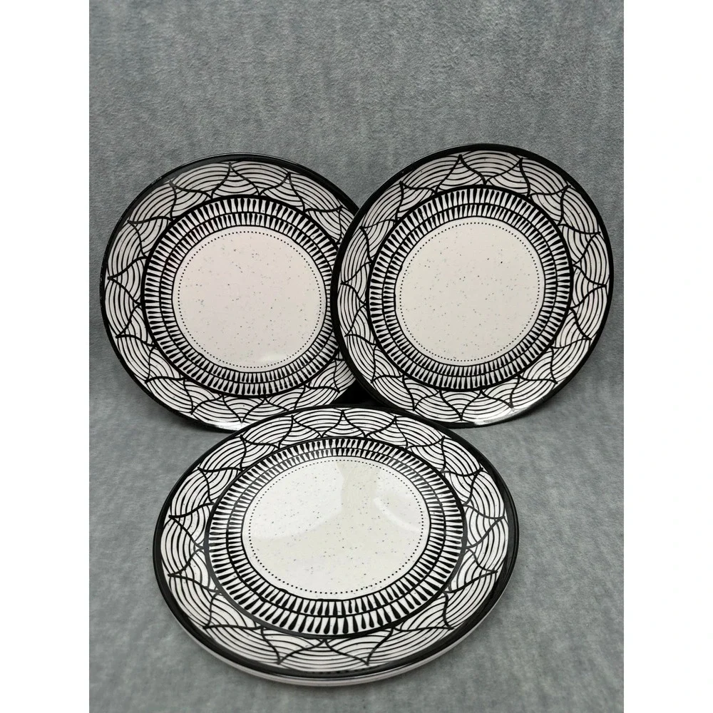 Rachel Roy Dinner Plates‎ Set of 4 Black White Melamine 11